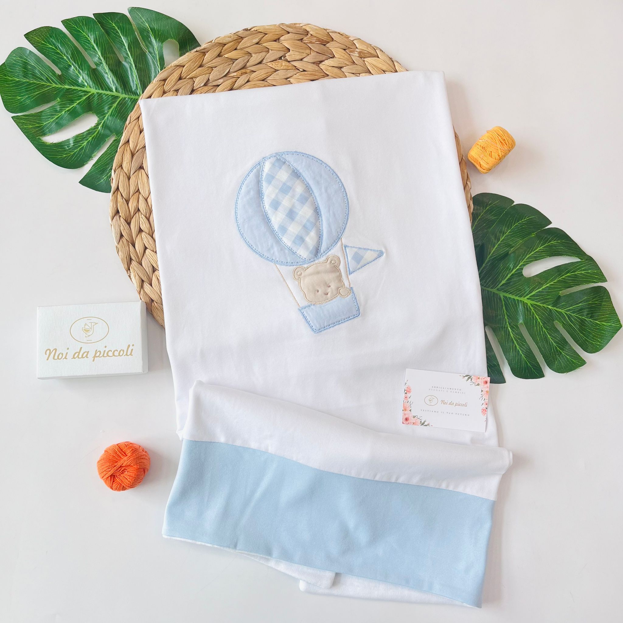 COPERTINA TEDDY IN MONGOLFIERA 100 % COTONE BIANCO CIELO - Noi da piccoli
