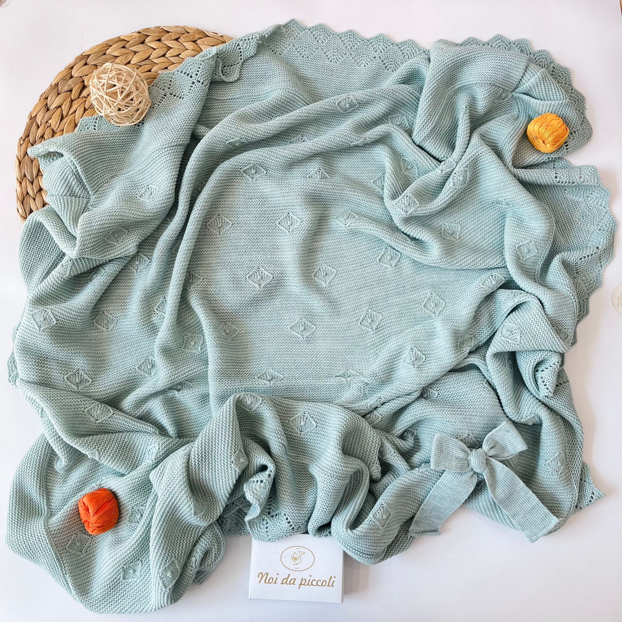 COPERTINA VERDE ROMBI E BORDO FORELLATO FILATO CALDO Verde - Noi da piccoli