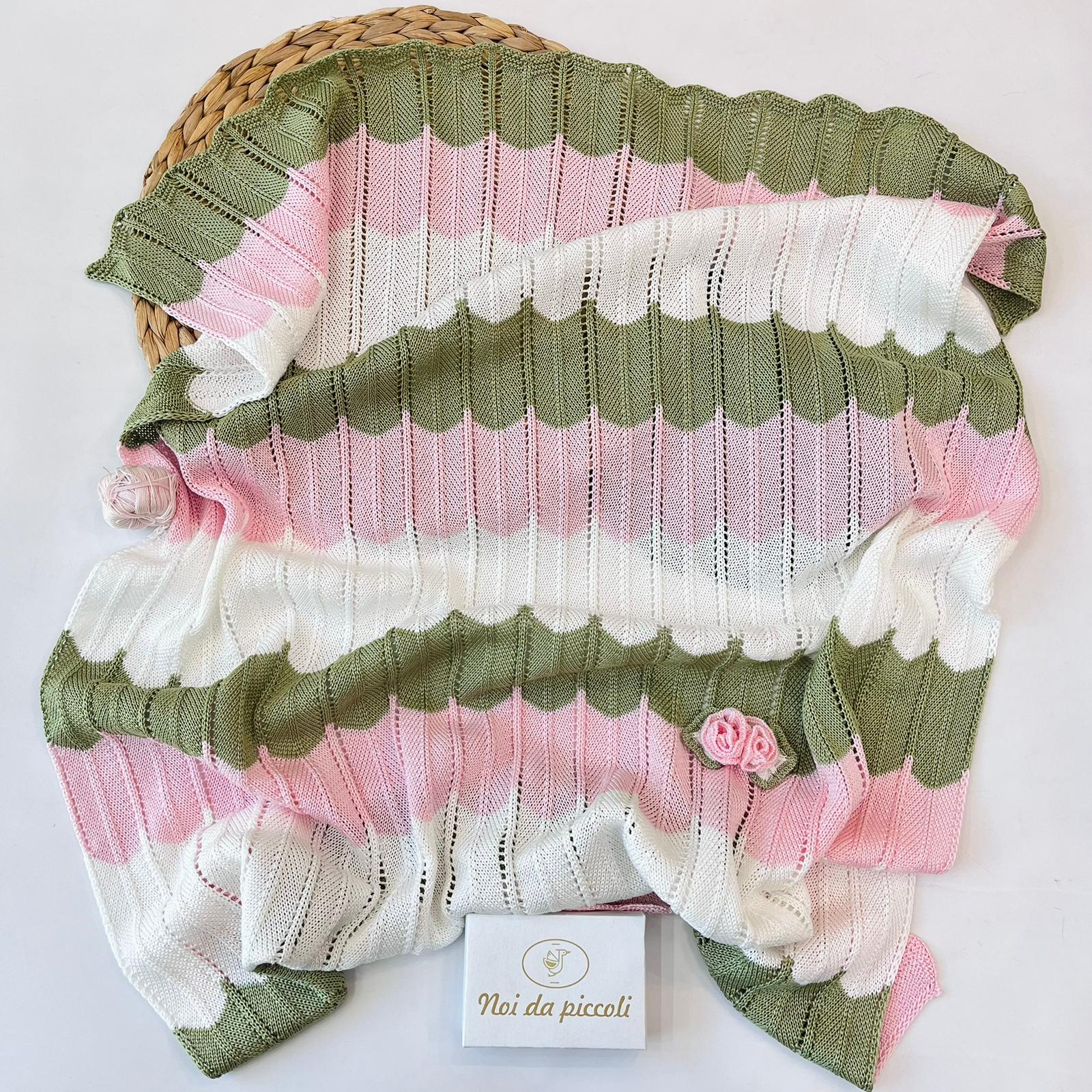 COPERTINA ZIGZAG 100% FILO DI COTONE ROSA VERDE - Noi da piccoli
