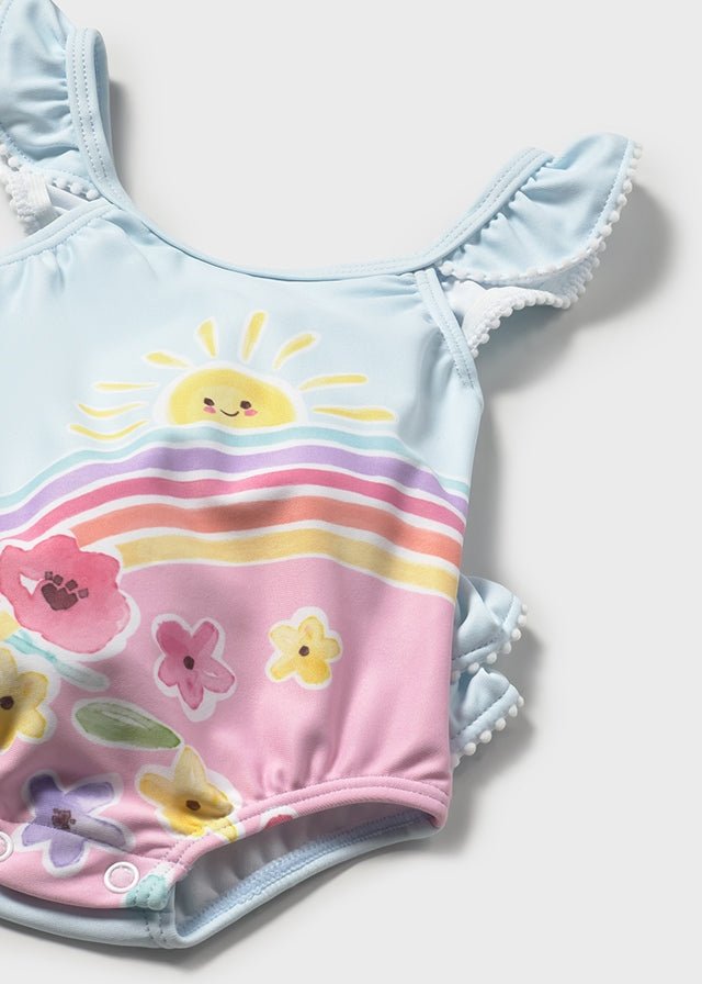 COSTUMINO INTERO CON FIORELLINI E CAPPELLINO CIELO - Noi da piccoli