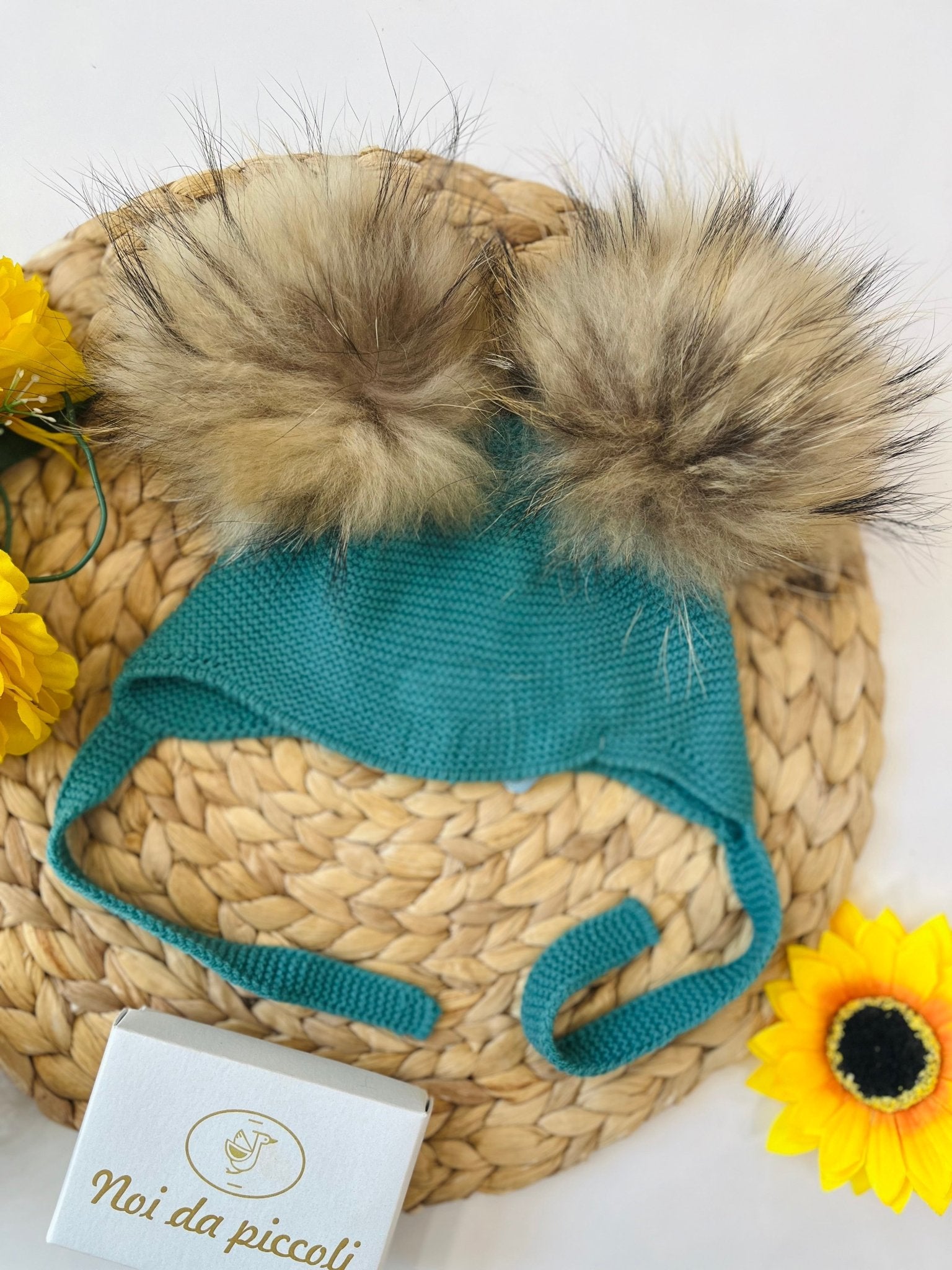 CUFFIETTA CON 2 PON POM ECOLOGICO PETROLIO - Noi da piccoli