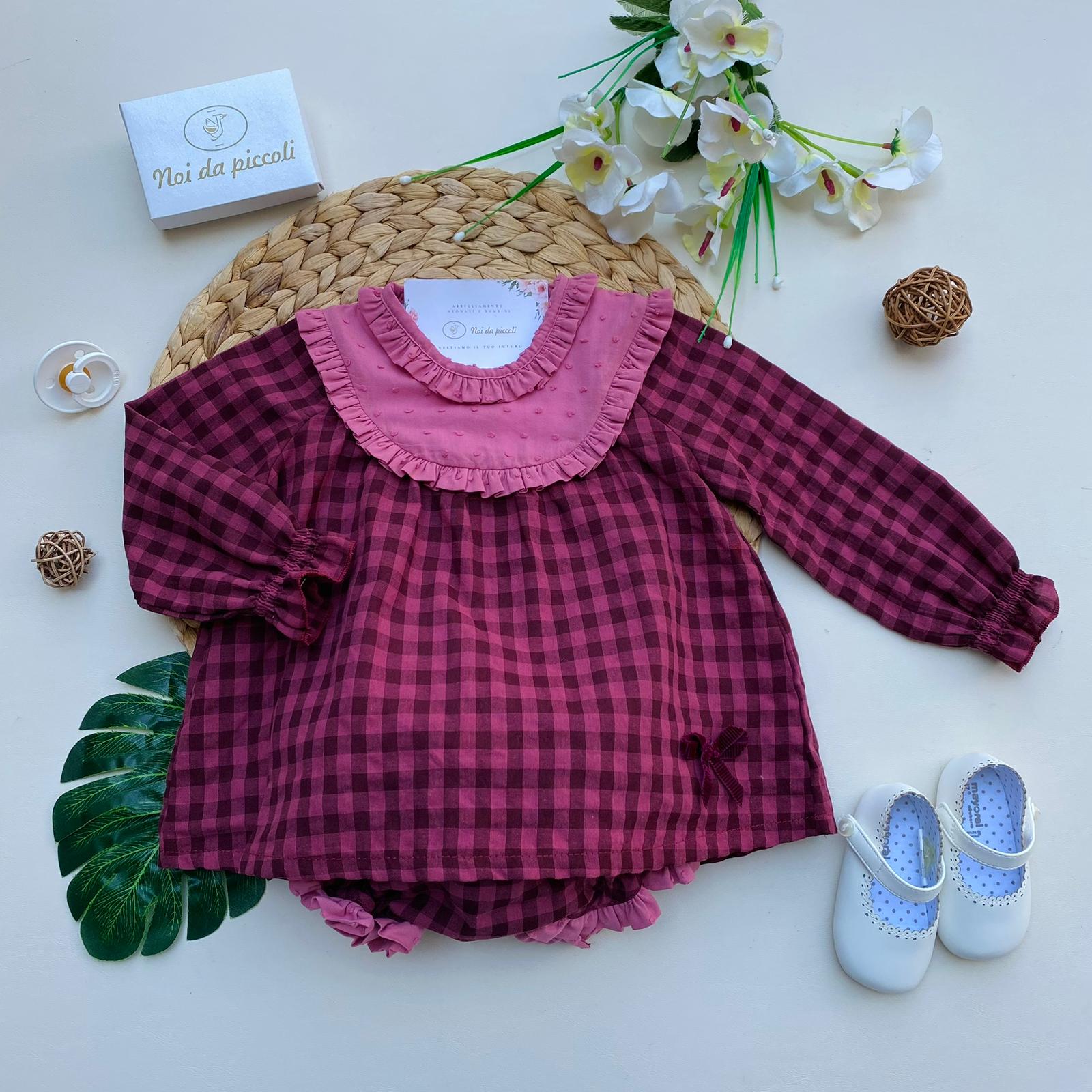 CULOTTINA CON CAMICINA A QUADRONI FILATO CALDO MALVA QUADRONI - Noi da piccoli