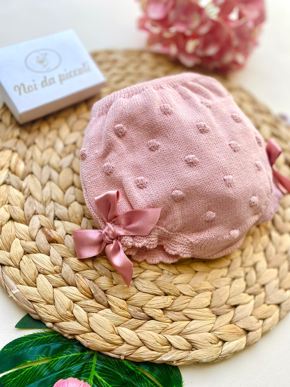 CULOTTINA CON FIOCCHETTI E PUNTI NODINI 100% ACRILICO ROSA BABY - Noi da piccoli