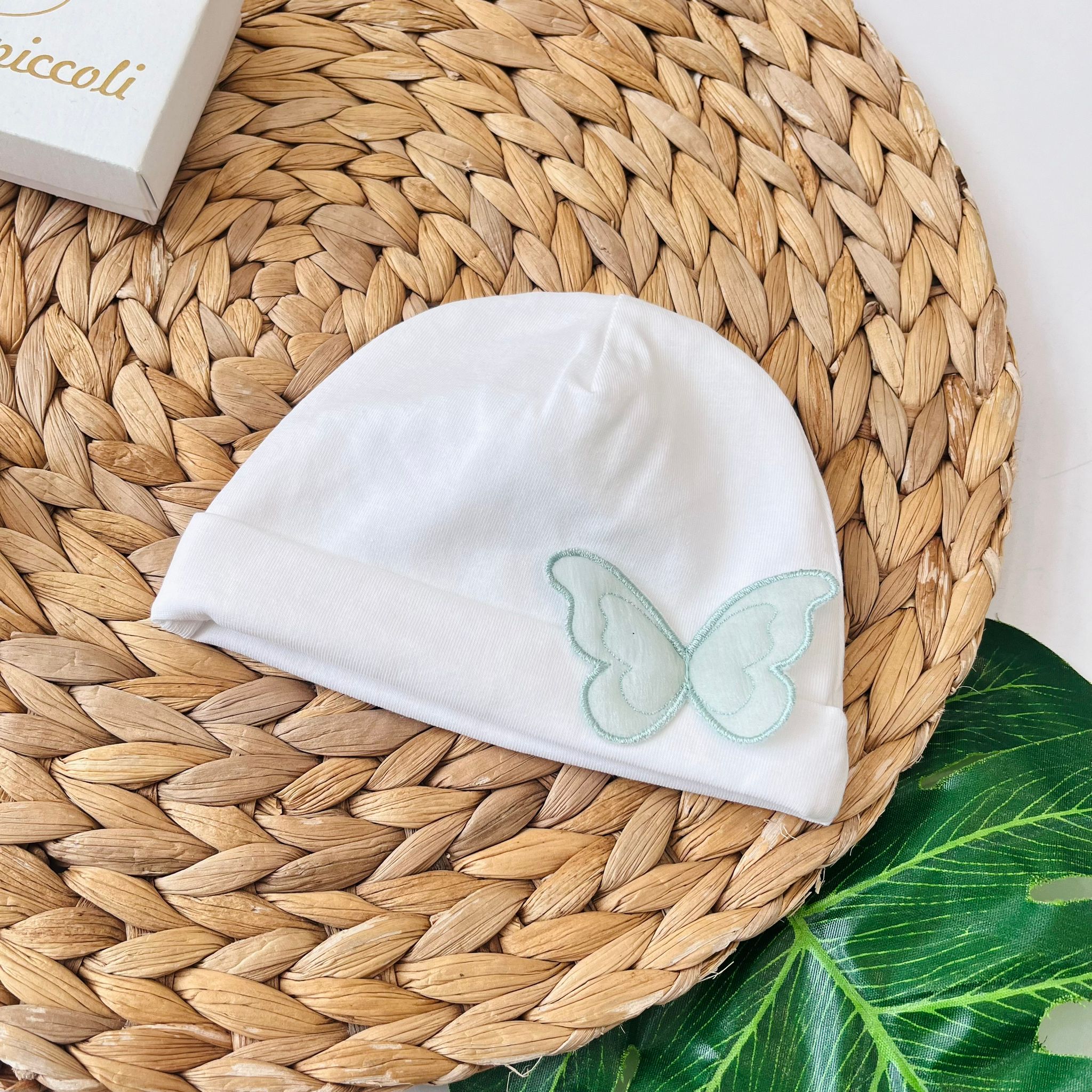 CAPPELLINO FARFALLA COTONE FRESCO BIANCO VERDE