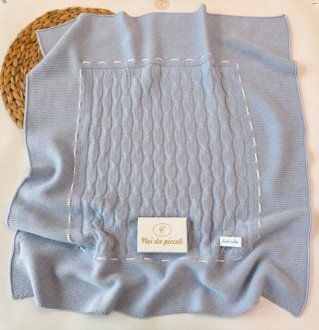 COPERTINA IN LANA MERINO EXTRAFINE CIELO
