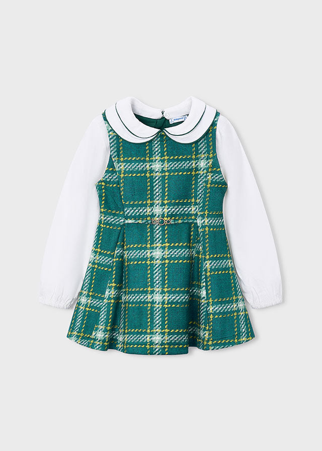 VESTITO CON FANTASIA TARTAN VERDE IN COTONE CALDO