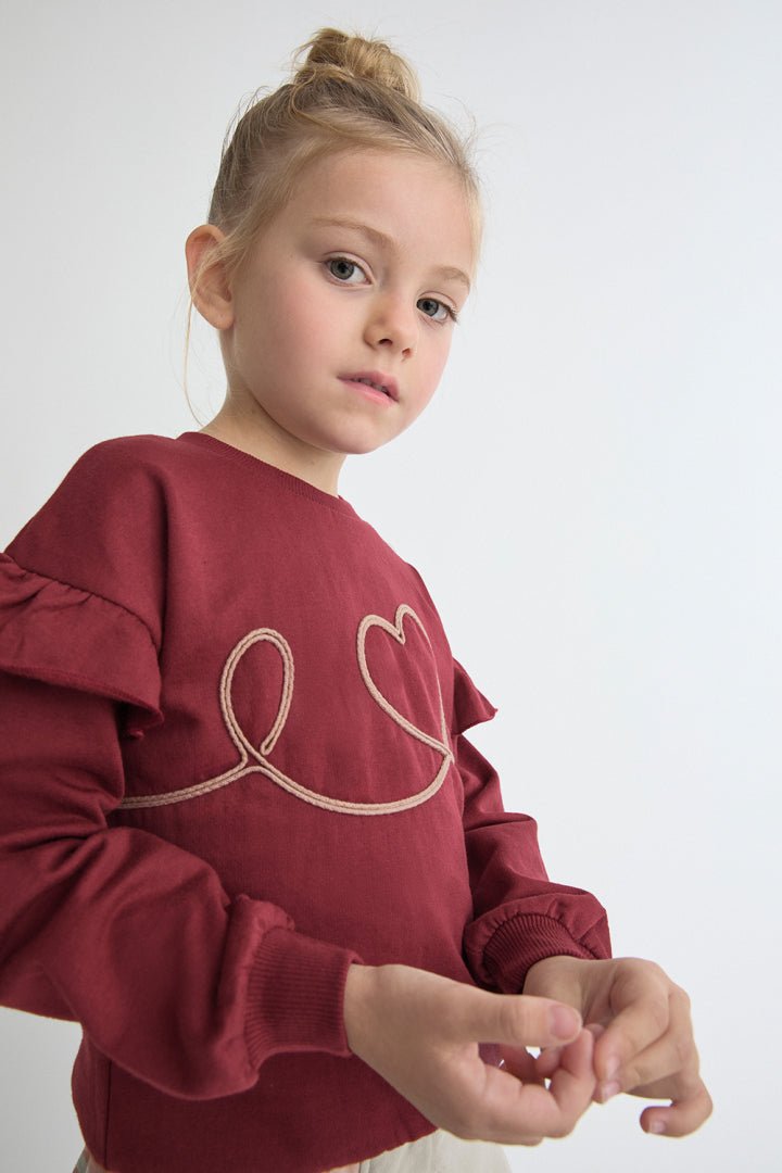 felpa IN COTONE CALDO CON CORDA INTRECCIATA A FORMA DI CUORE BORDEAUX - Noi da piccoli