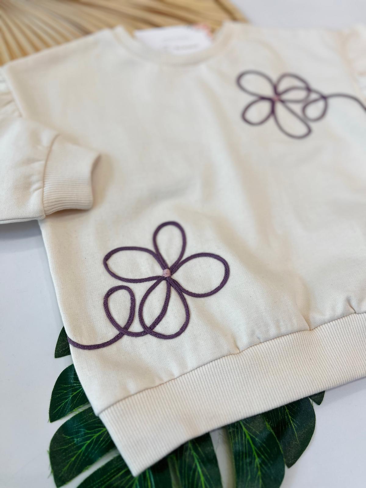 FELPA IN COTONE CALDO LILLA CON FIORI - Noi da piccoli