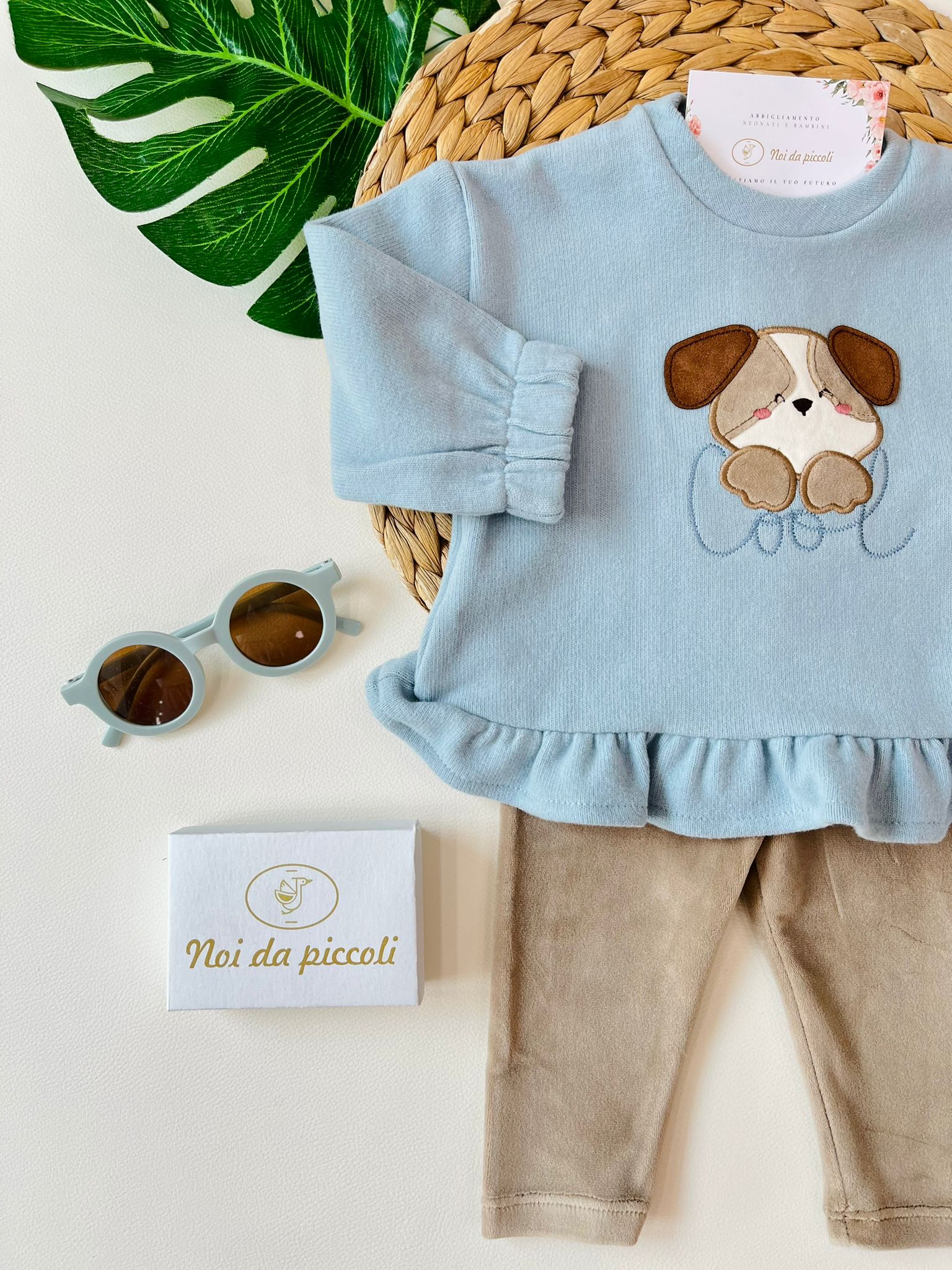 FELPINA CON LEGGINS VELLUTO COTONE CALDO POLVERE E BEIGE - Noi da piccoli