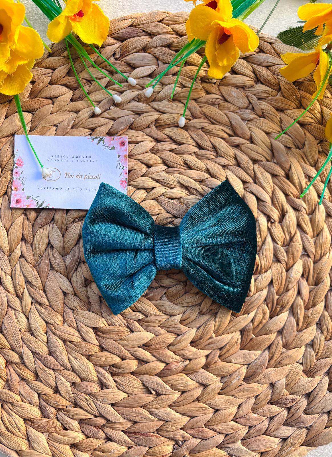 FERMAGLIO FIOCCO BIG VELLUTO PETROLIO - Noi da piccoli