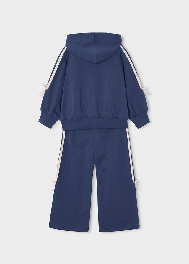 COMPLETO IN COTONE CALDO BLU CON FIOCO E PAILLETTES