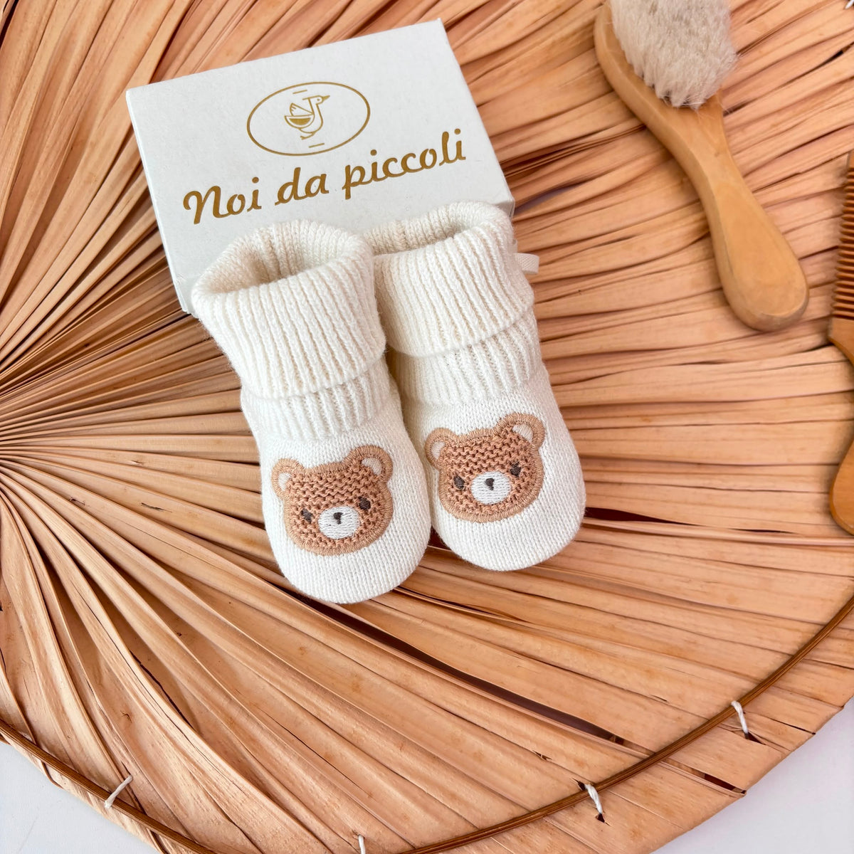 BABBUCCE IN FILATO CALDO PANNA con teddy