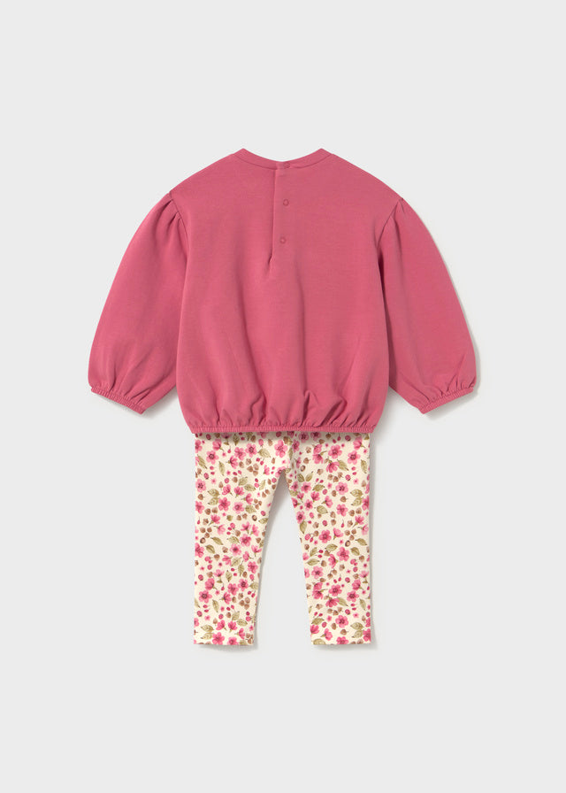 COMPLETO ROSA CON FIORELLINI IN CALDO COTONE