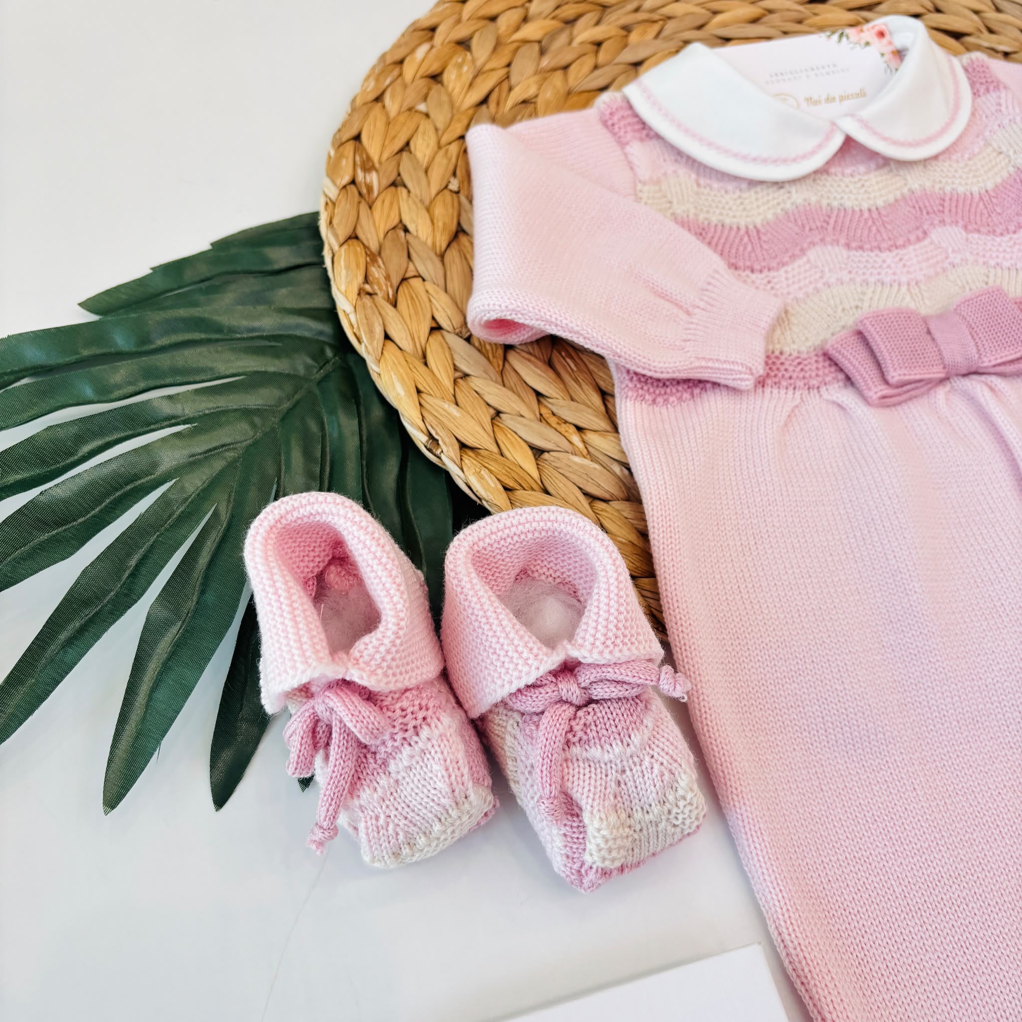 TUTINA CON PARURE 100% LANA ROSA E BEIGE