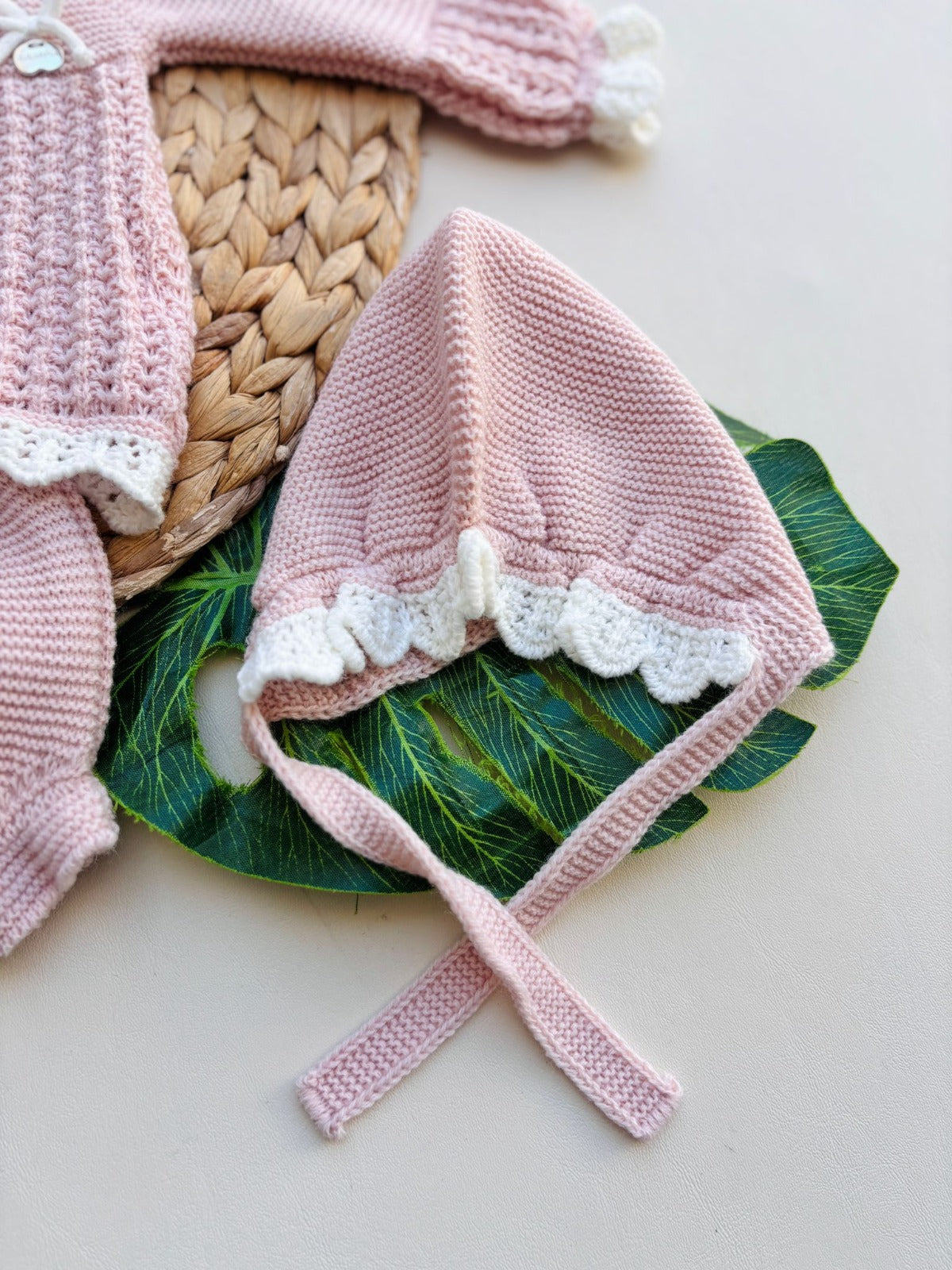COMPLETO 3PZ CON BABBUCCE FILATO CALDO ROSA
