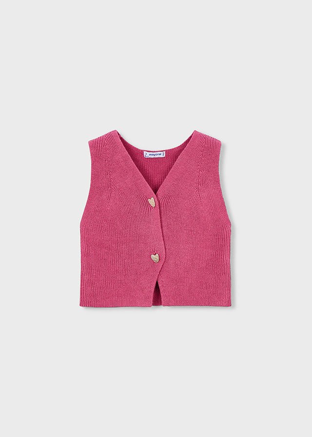 GILET IN COTONE CON BOTTONCINI A CUORE FUCSIA - Noi da piccoli