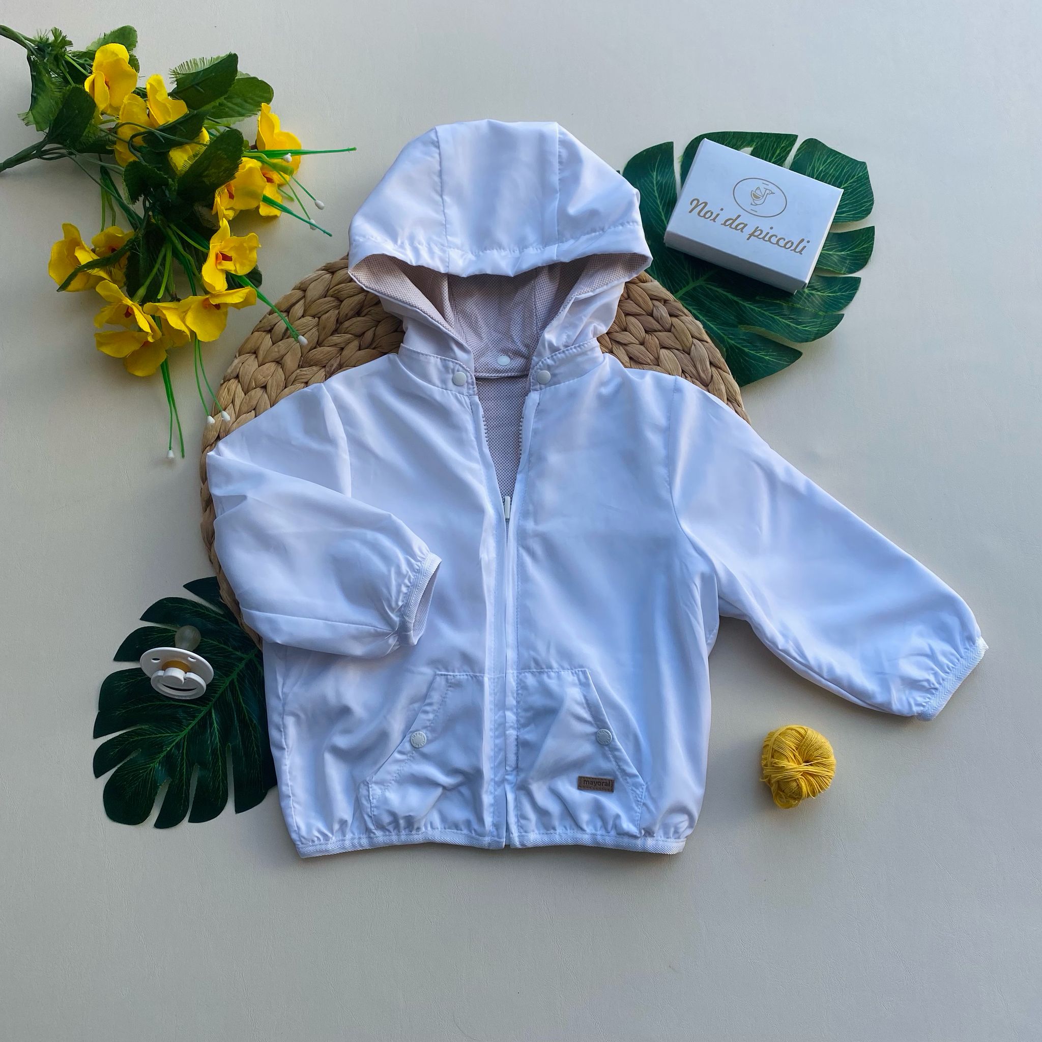 GIUBBOTTINO BEIGE A POIS MODELLO REVERSIBILE BIANCO - Noi da piccoli