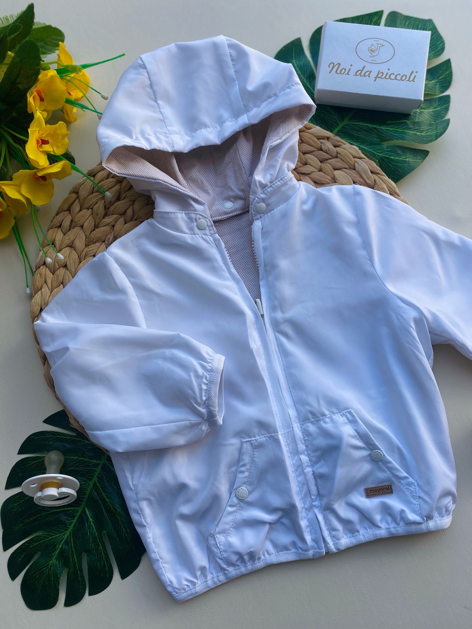 GIUBBOTTINO BEIGE A POIS MODELLO REVERSIBILE BIANCO - Noi da piccoli