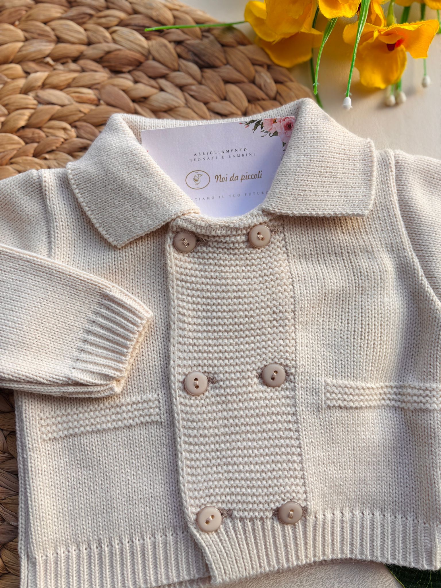 GOLFINO IN FILATO CALDO A DOPPIO PETTO BEIGE - Noi da piccoli