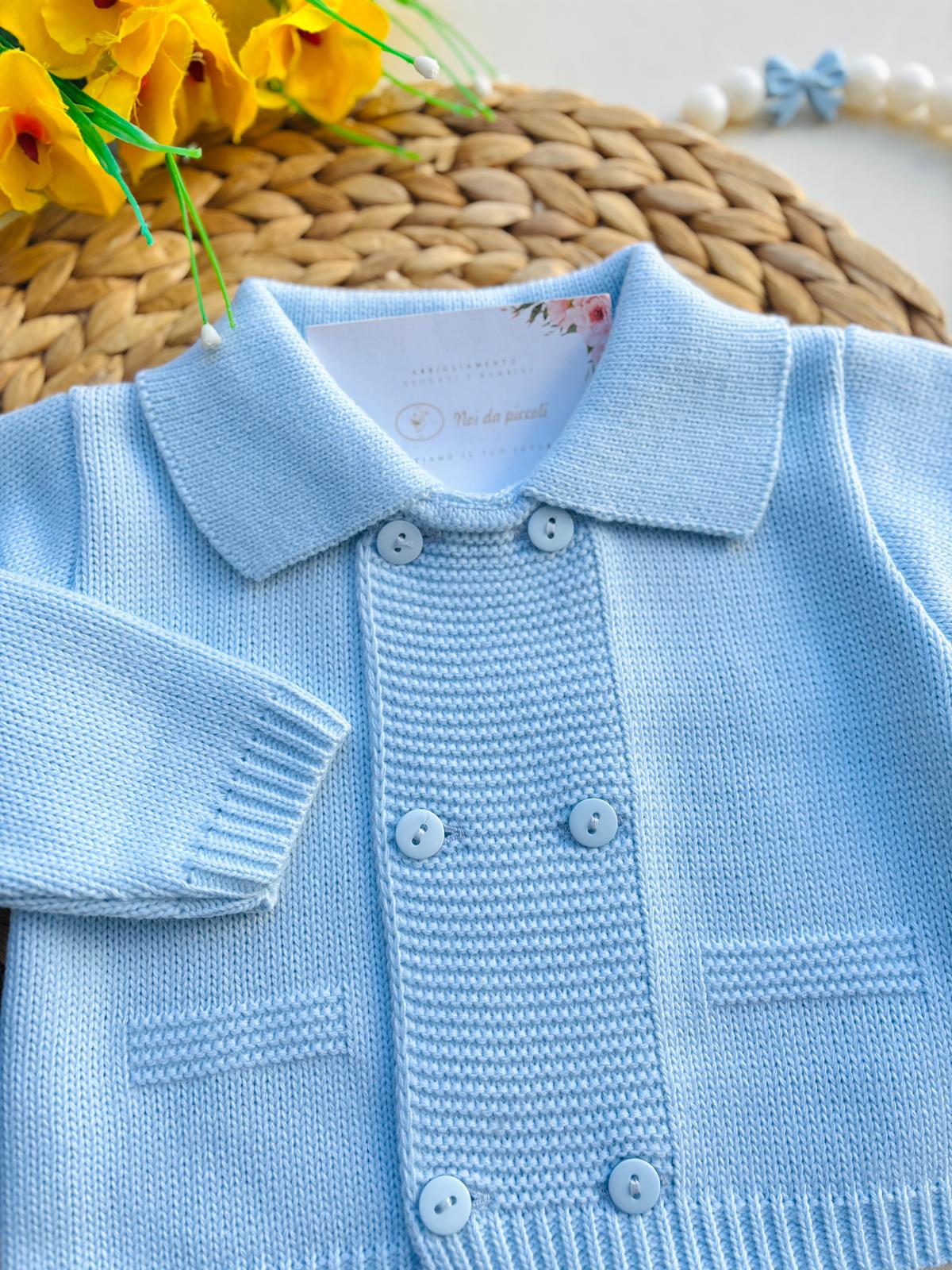 GOLFINO IN FILATO CALDO A DOPPIO PETTO CIELO - Noi da piccoli