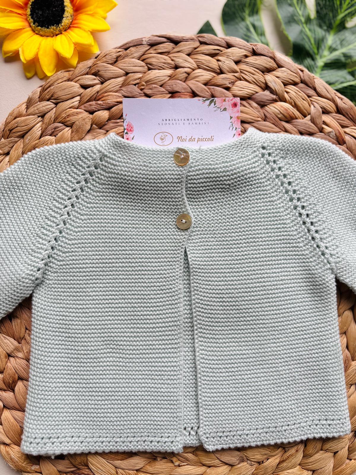 GOLFINO IN FILO CON RICAMI E BOTTONCINI VERDE ACQUA - Noi da piccoli