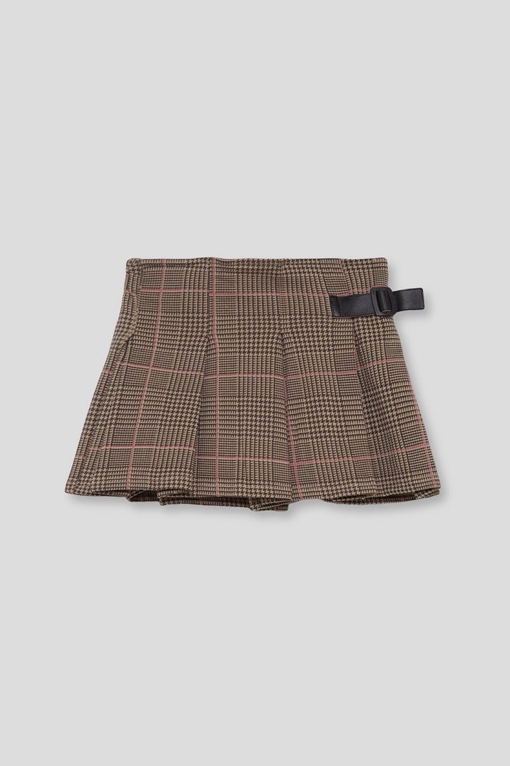 GONNA IN COTONE CALDO CON FANTASIA A QUADRI BEIGE