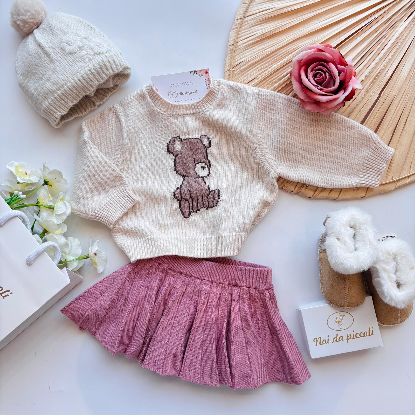 GONNELLINA CON MAGLIONCINO IN FILATO CALDO ORQUIDEA - Noi da piccoli