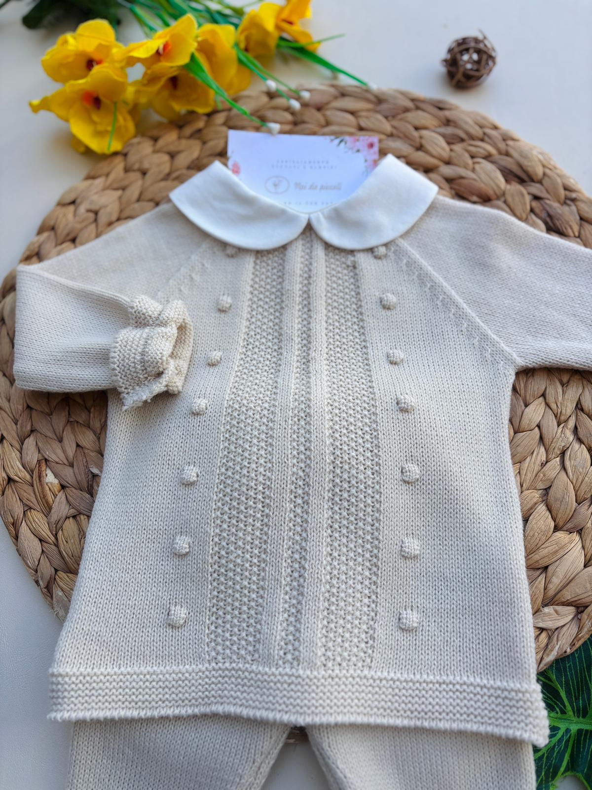 COMPLETO 2PZ CON CAPPELLINO FILATO CALDO BEIGE