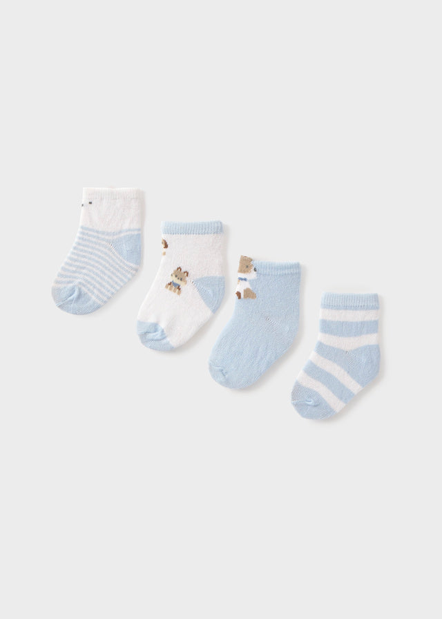 SET 4 PAIA DI CALZINI IN COTONE A RIGHE E CAGNOLINI CIELO