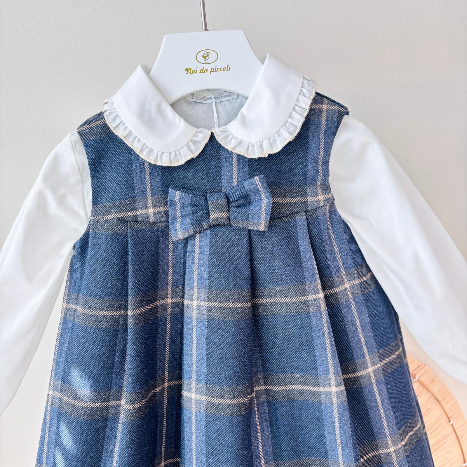 VESTITO IN COTONE CALDO BLU CON FIOCCO
