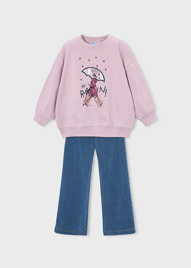 COMPLETO IN COTONE CALDO MALVA "HI RAIN"
