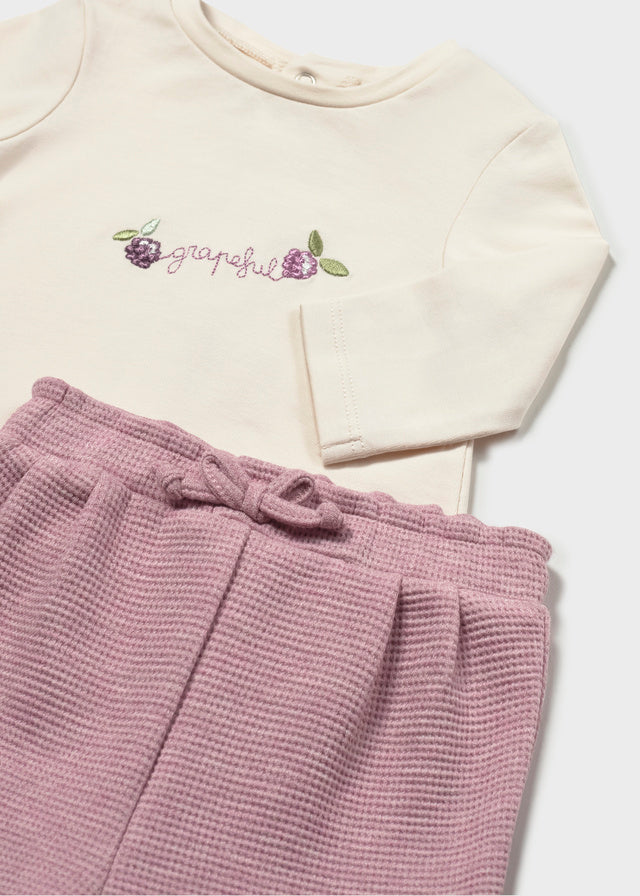 COMPLETO IN COTONE CALDO MALVA CON FIORELLINI