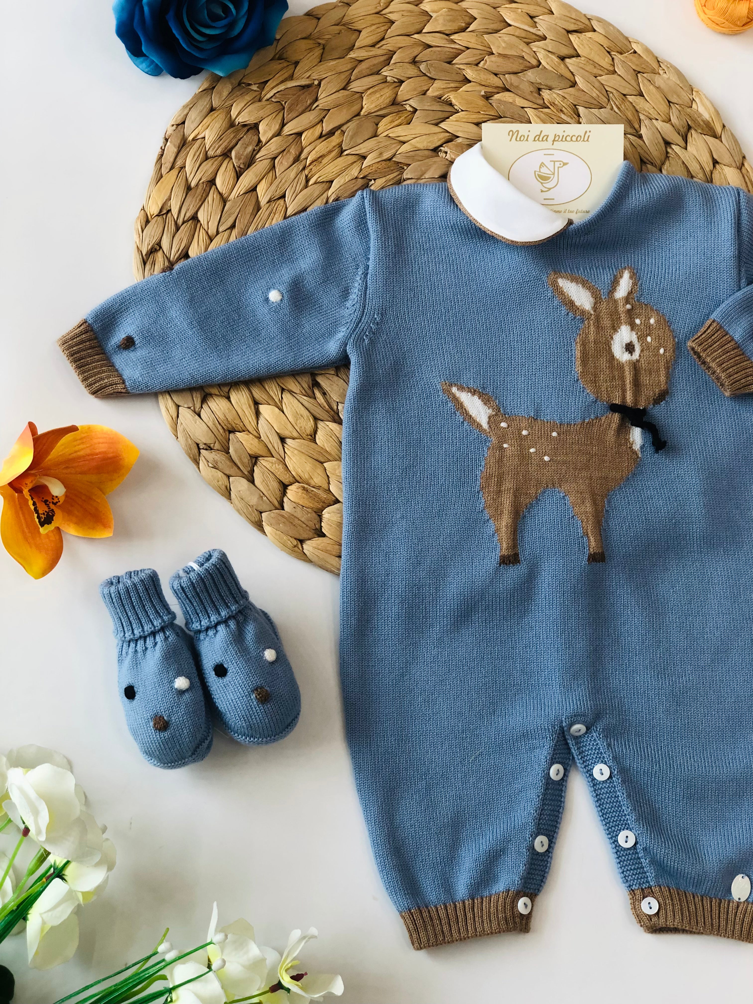 TUTINA CON BABBUCCE COBALTO CERVO IN 100% LANA