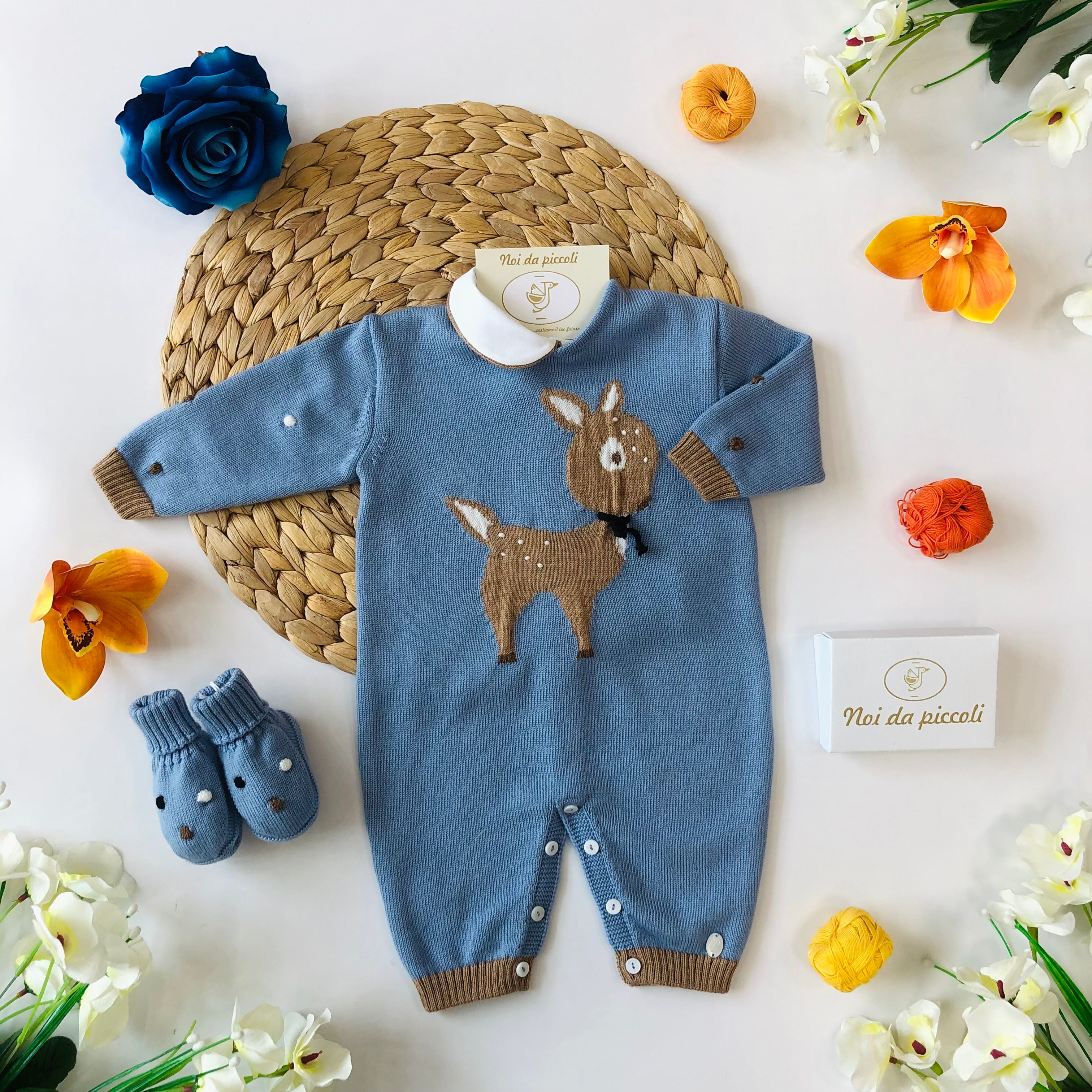 TUTINA CON BABBUCCE COBALTO CERVO IN 100% LANA