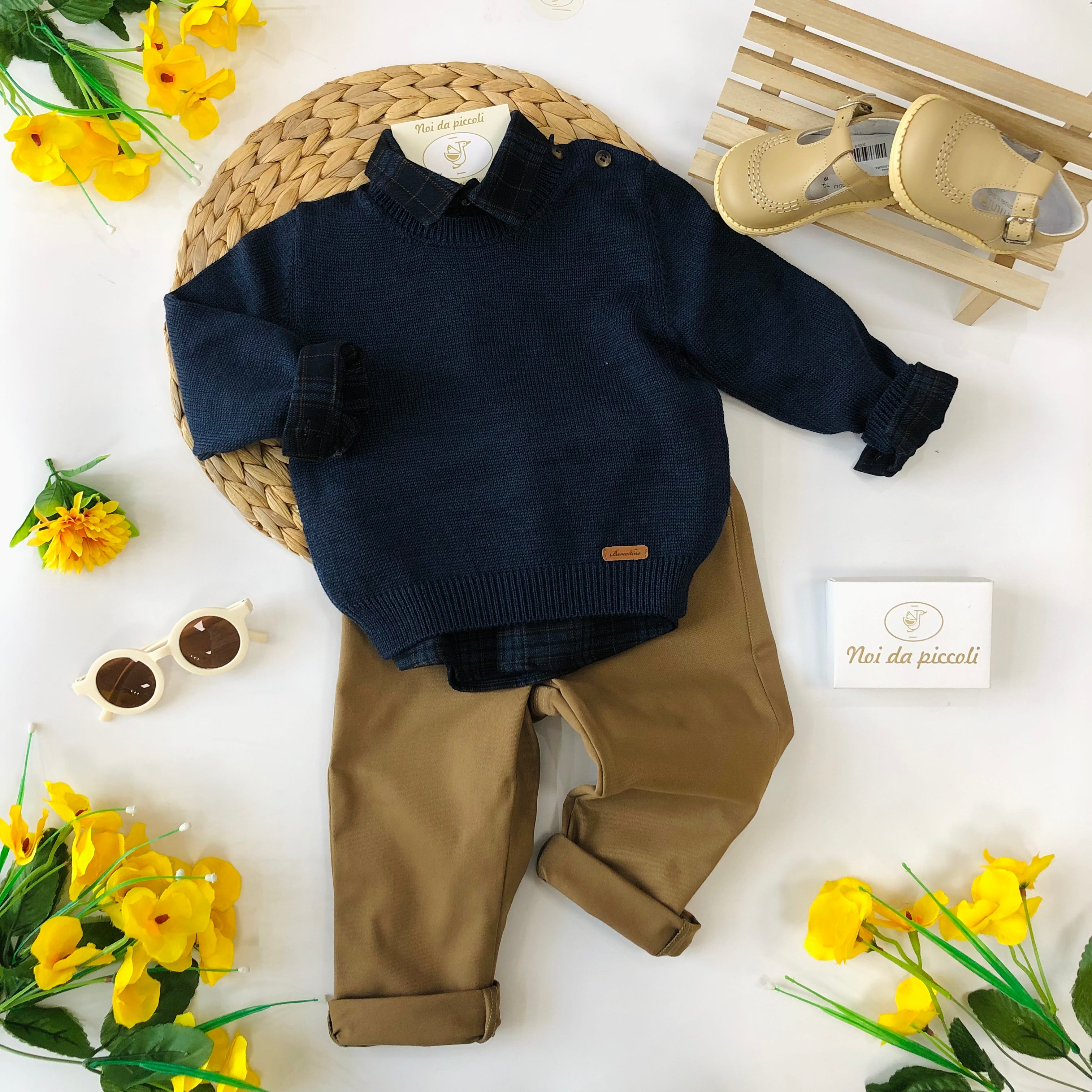 NAVI SHIRT WITH BEIGE TROUSERS