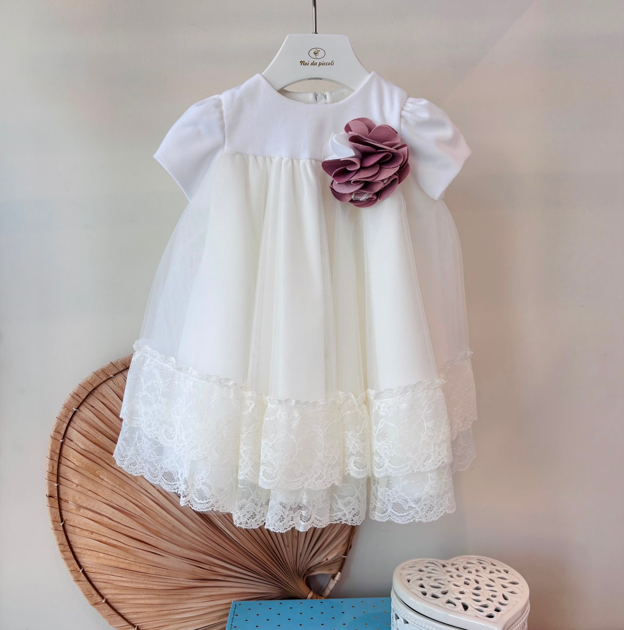 ABITINO CERIMONIALE TULLE E VELLUTO PANNA