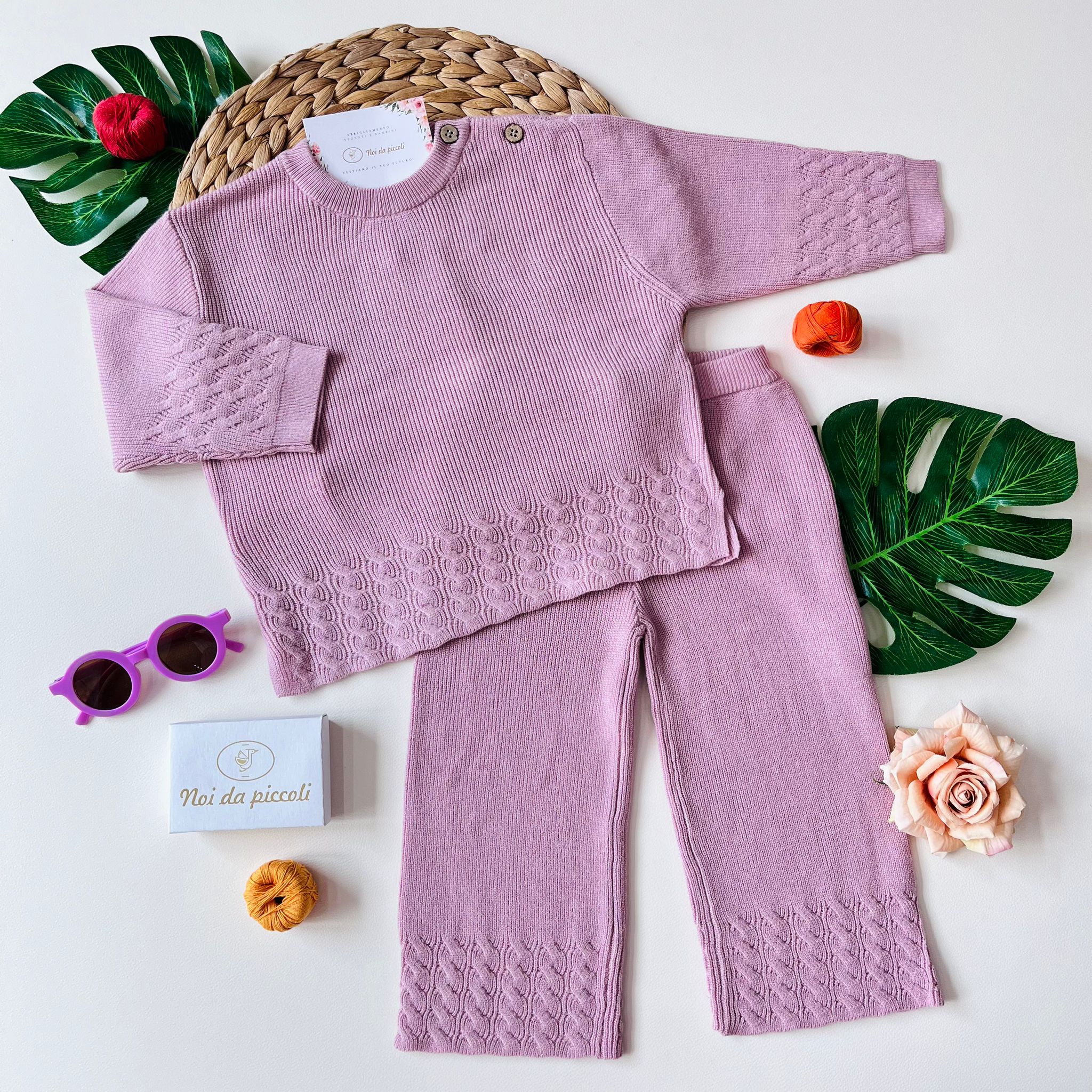 MAGLIA CON PANTALONE PALAZZO COTONE CALDO CUARZO - Noi da piccoli