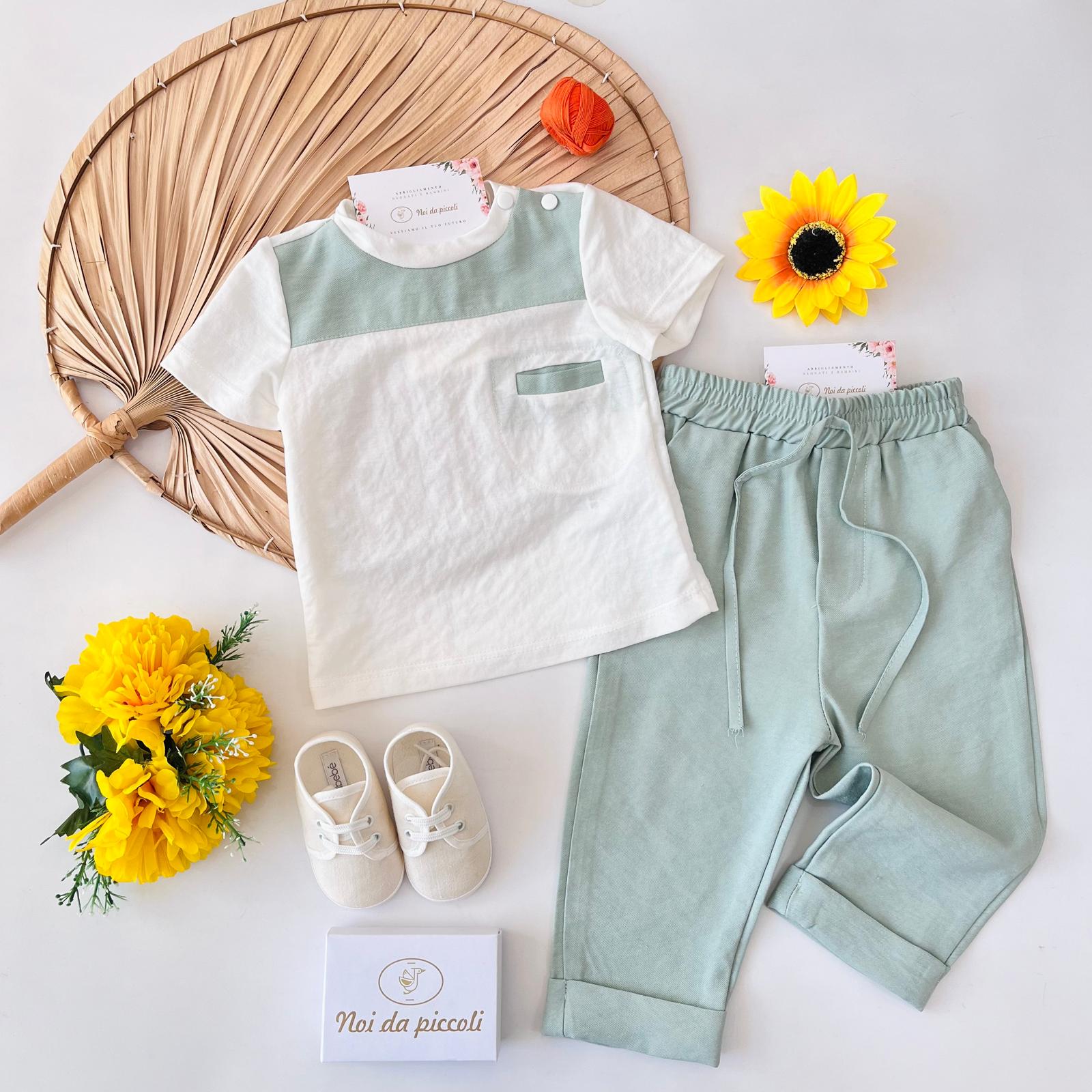 MAGLIA CON PANTALONE SALVIA COTONE - Noi da piccoli