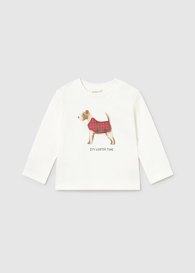MAGLIA IN COTONE CALDO BIANCO CON CAGNOLINO - Noi da piccoli