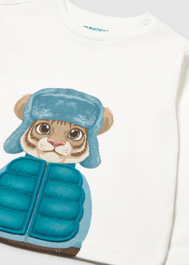 MAGLIA IN COTONE CALDO BIANCO CON TIGRE - Noi da piccoli