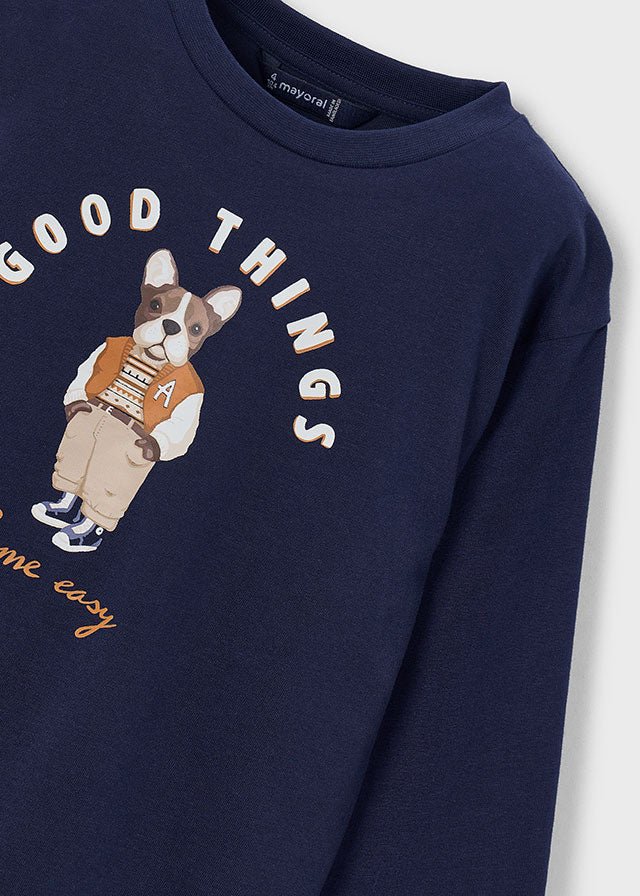 MAGLIA IN COTONE CALDO BLU CON SCRITTE - Noi da piccoli