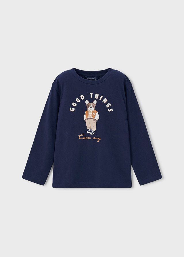 MAGLIA IN COTONE CALDO BLU CON SCRITTE - Noi da piccoli