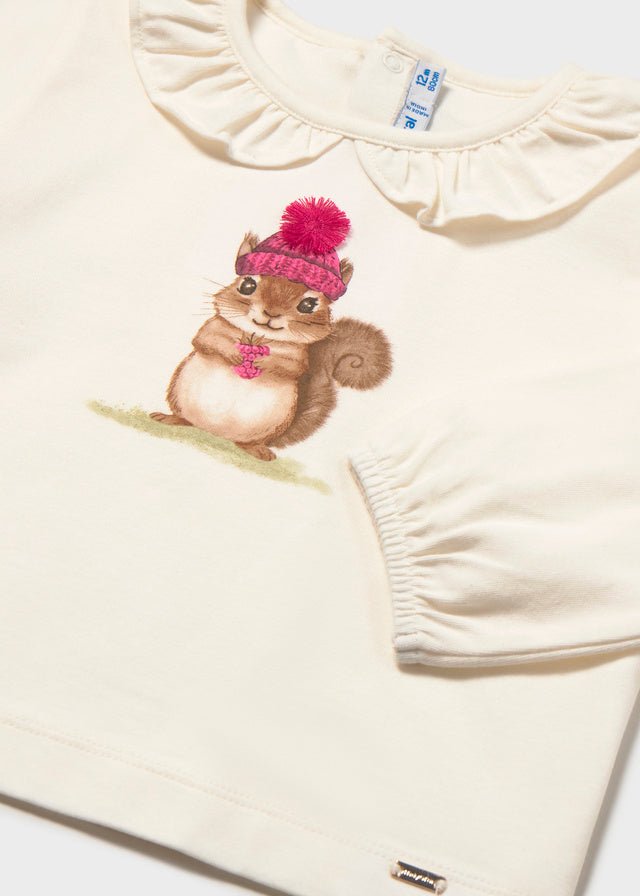 MAGLIA IN COTONE CALDO CRUDO CON SCOIATTOLO - Noi da piccoli