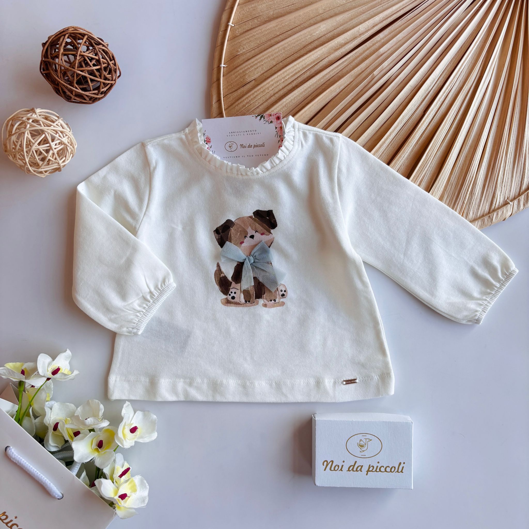 MAGLIETTINA CON CAGNOLINO CENTRALE BIANCO - Noi da piccoli