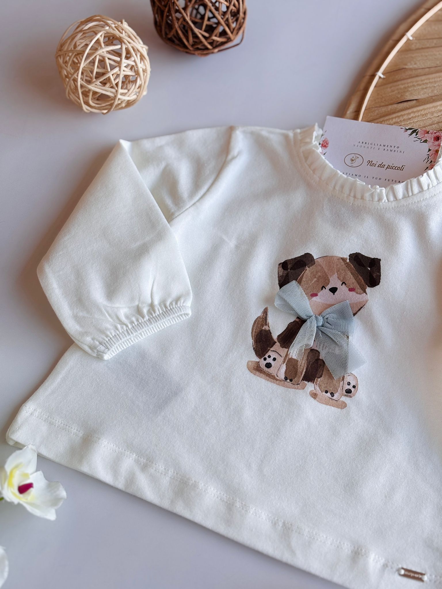 MAGLIETTINA CON CAGNOLINO CENTRALE BIANCO - Noi da piccoli