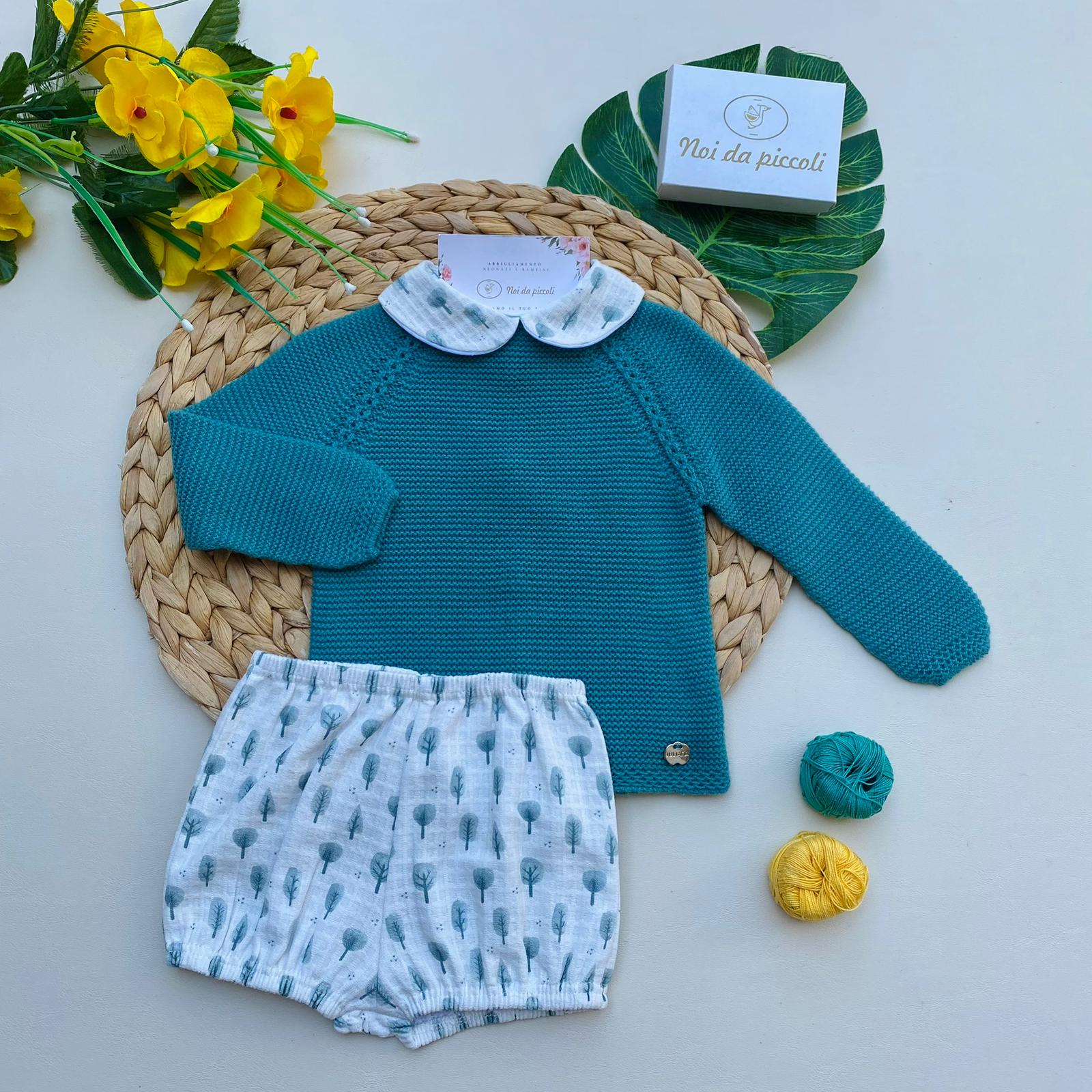 MAGLIETTINA CON CULOTTINA 100% ACRILICO VERDE PETROLIO - Noi da piccoli