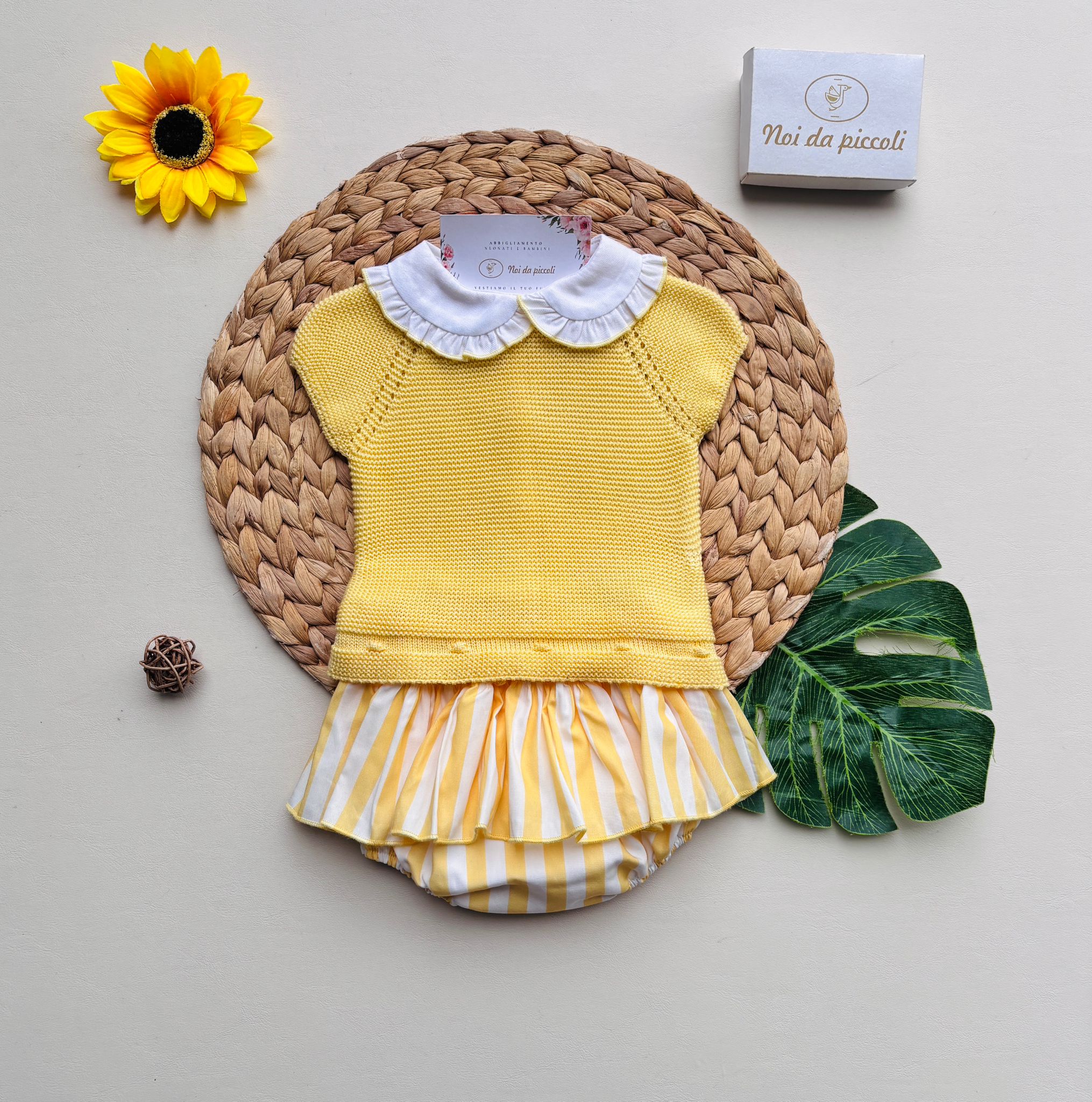 MAGLIETTINA CON CULOTTINA A RIGHE IN COTONE E ACRILICO AMARILLO - Noi da piccoli