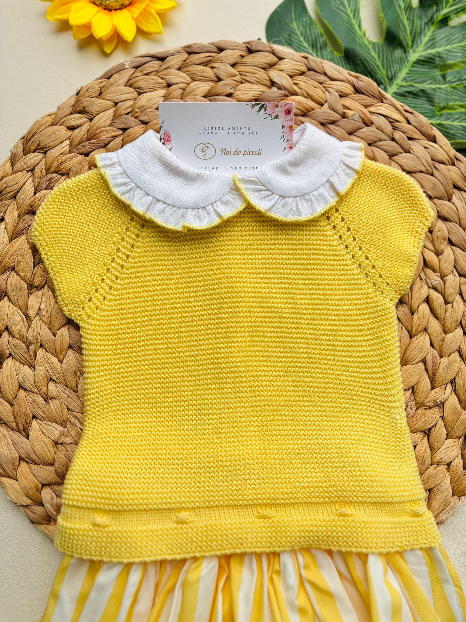 MAGLIETTINA CON CULOTTINA A RIGHE IN COTONE E ACRILICO AMARILLO - Noi da piccoli