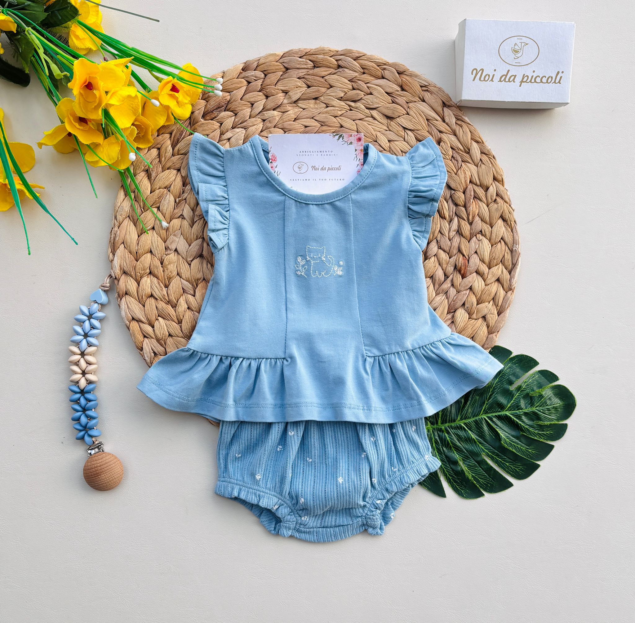 MAGLIETTINA CON CULOTTINA IN COTONE CAT CIELO - Noi da piccoli