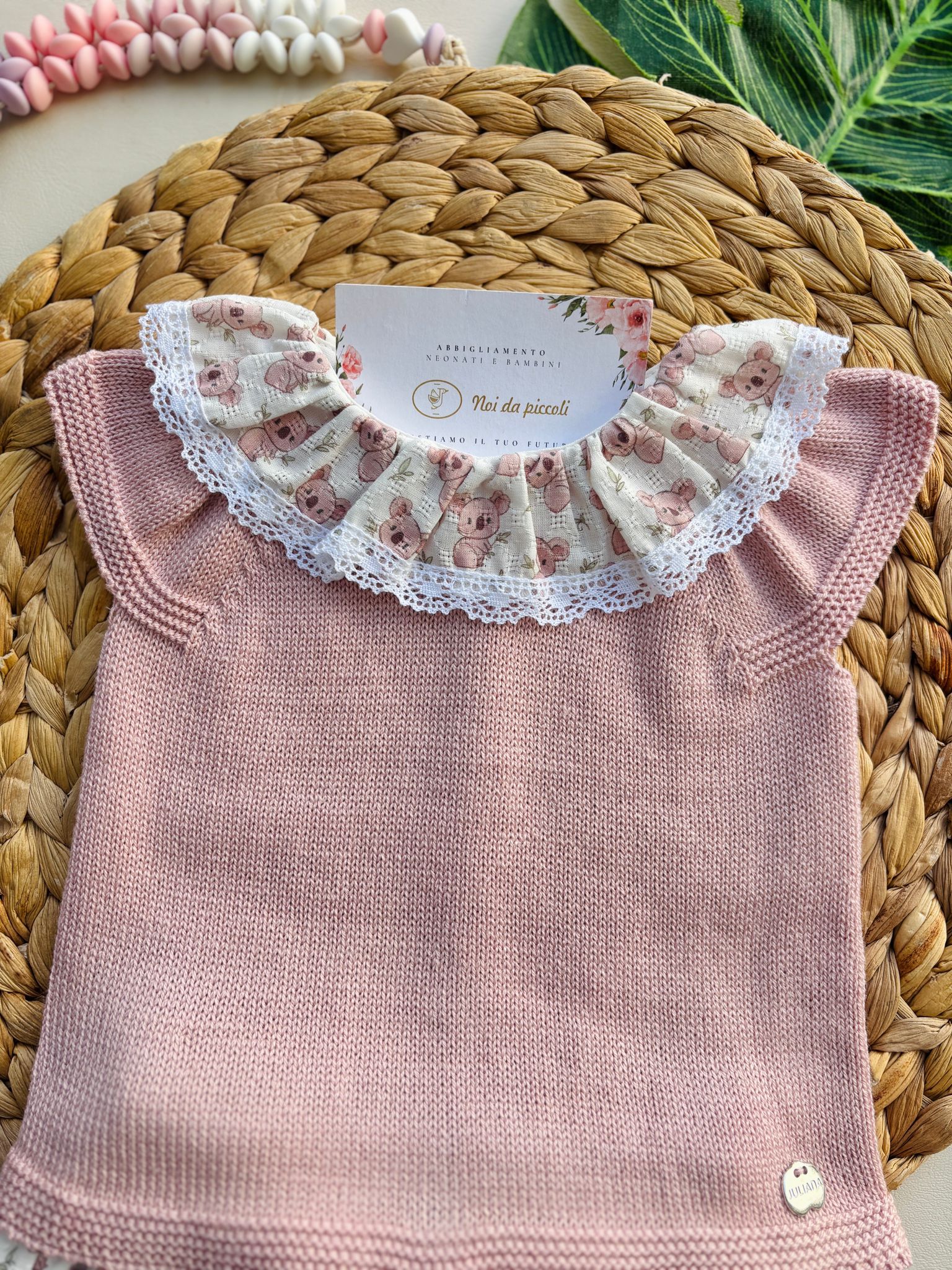 MAGLIETTINA CON CULOTTINA IN COTONE E ACRILICO CON KOALA ROSA - Noi da piccoli